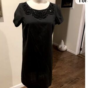 MAX&CO Cotton Poplin Short Sleeve Black Dress Beads Details At Neckline Size 10
